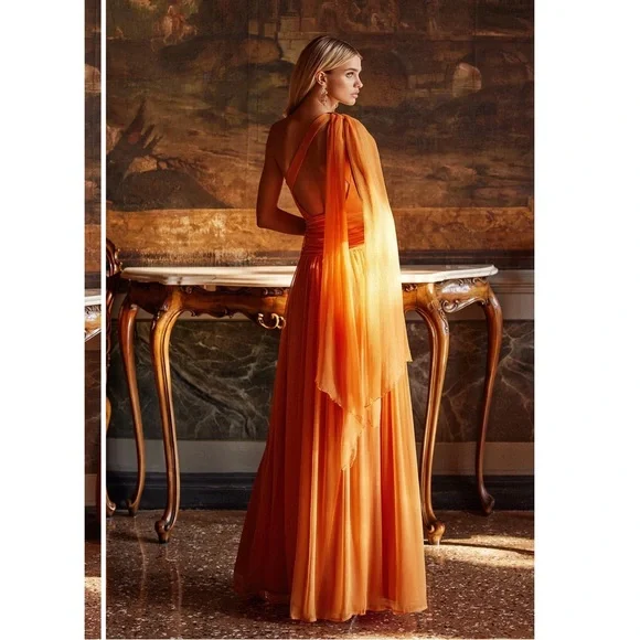NWT ALAMOUR THE LABEL Sarelle Gown, Orange, Size 0 - Picture 3 of 7